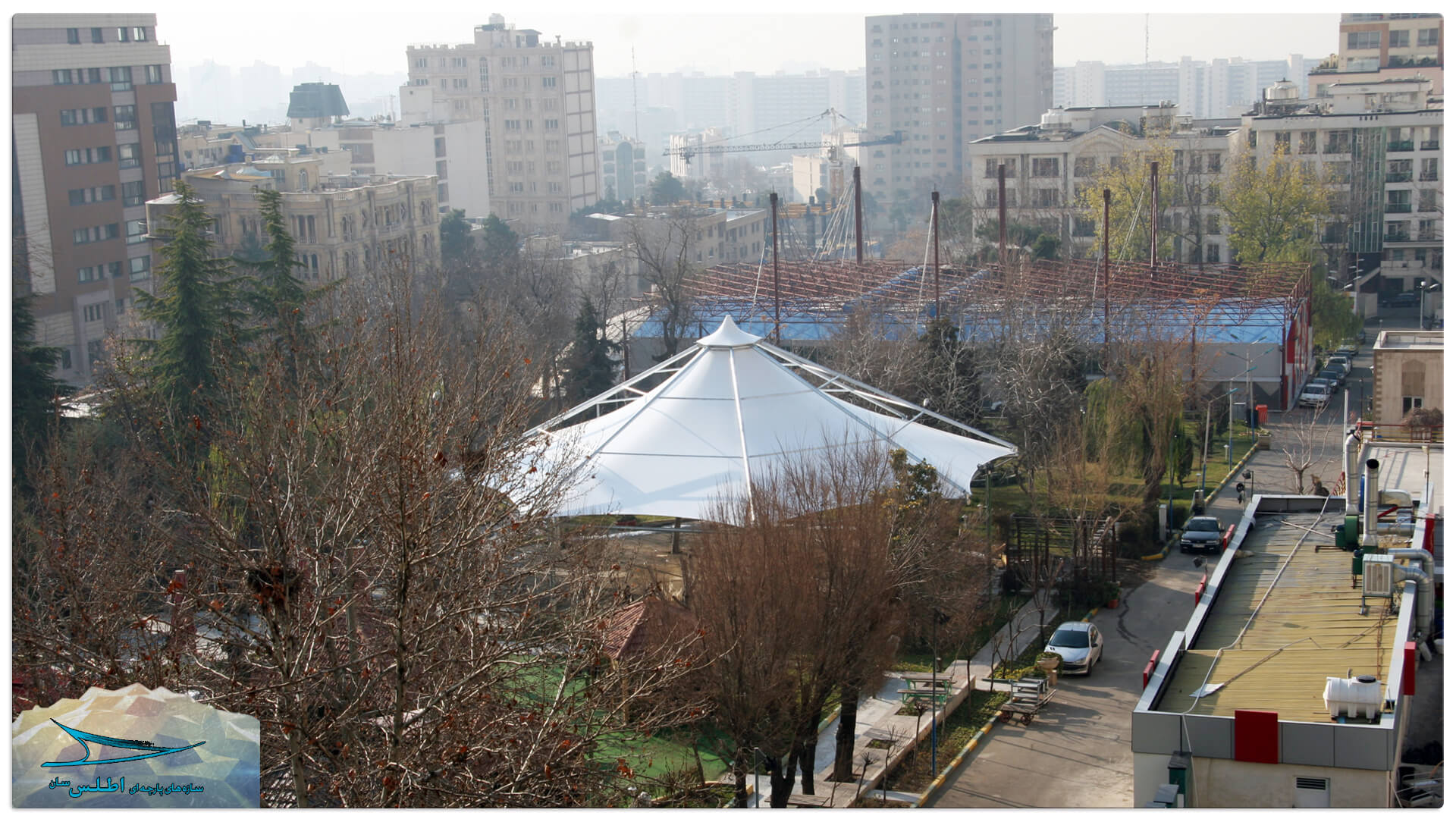 سایبان پارچه ای سقف رستوران باشگاه آجودانیه | شرکت اطلس سان