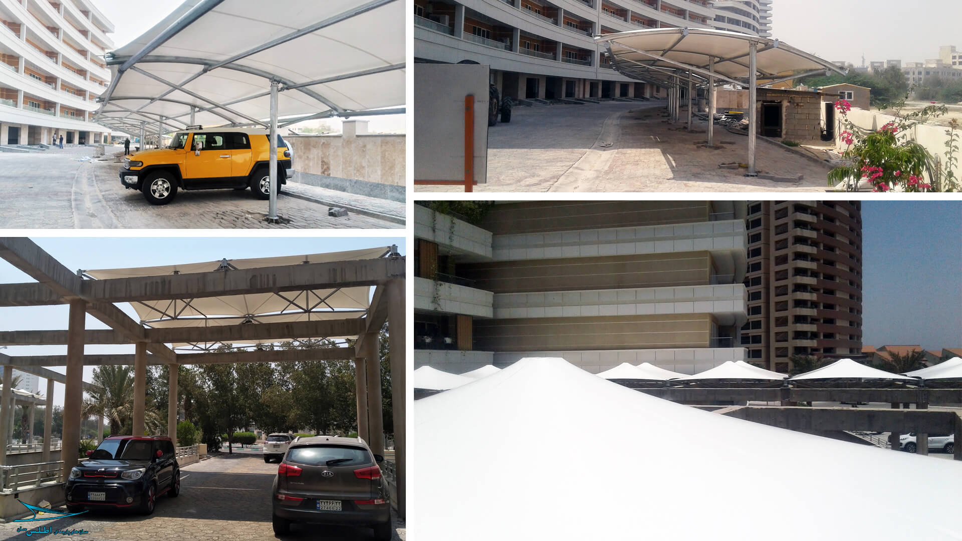 سازه های پارچه ای پارکینگ ، روف گاردن و محوطه برج ساحلی کرانه 1 کیش | سازه پارچه ای اطلس سان سازه های پارچه ای پارکینگ ، روف گاردن و محوطه برج ساحلی کرانه 1 کیش | سازه پارچه ای اطلس سان