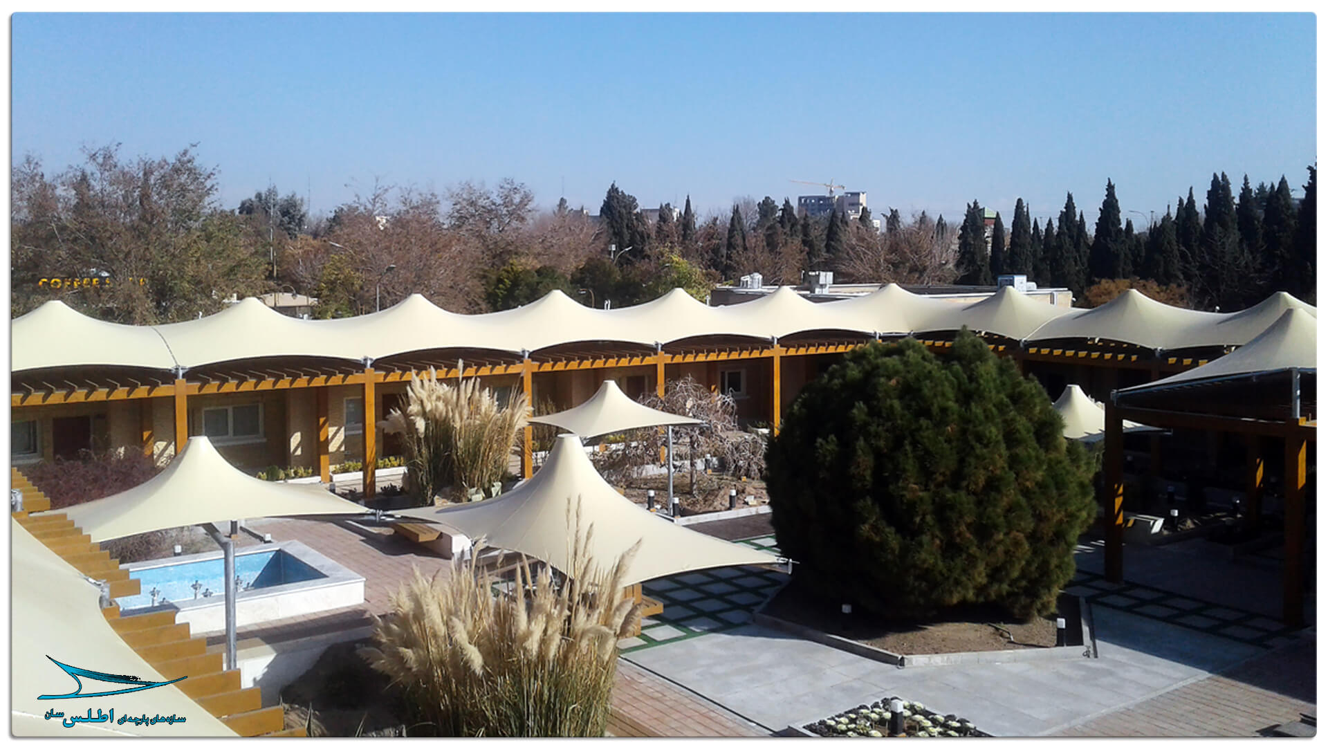 سازه پارچه ای مهمانسرای گل گهر سیرجان | سازه پارچه ای اطلس سان سازه پارچه ای مهمانسرای گل گهر سیرجان | سازه پارچه ای اطلس سان